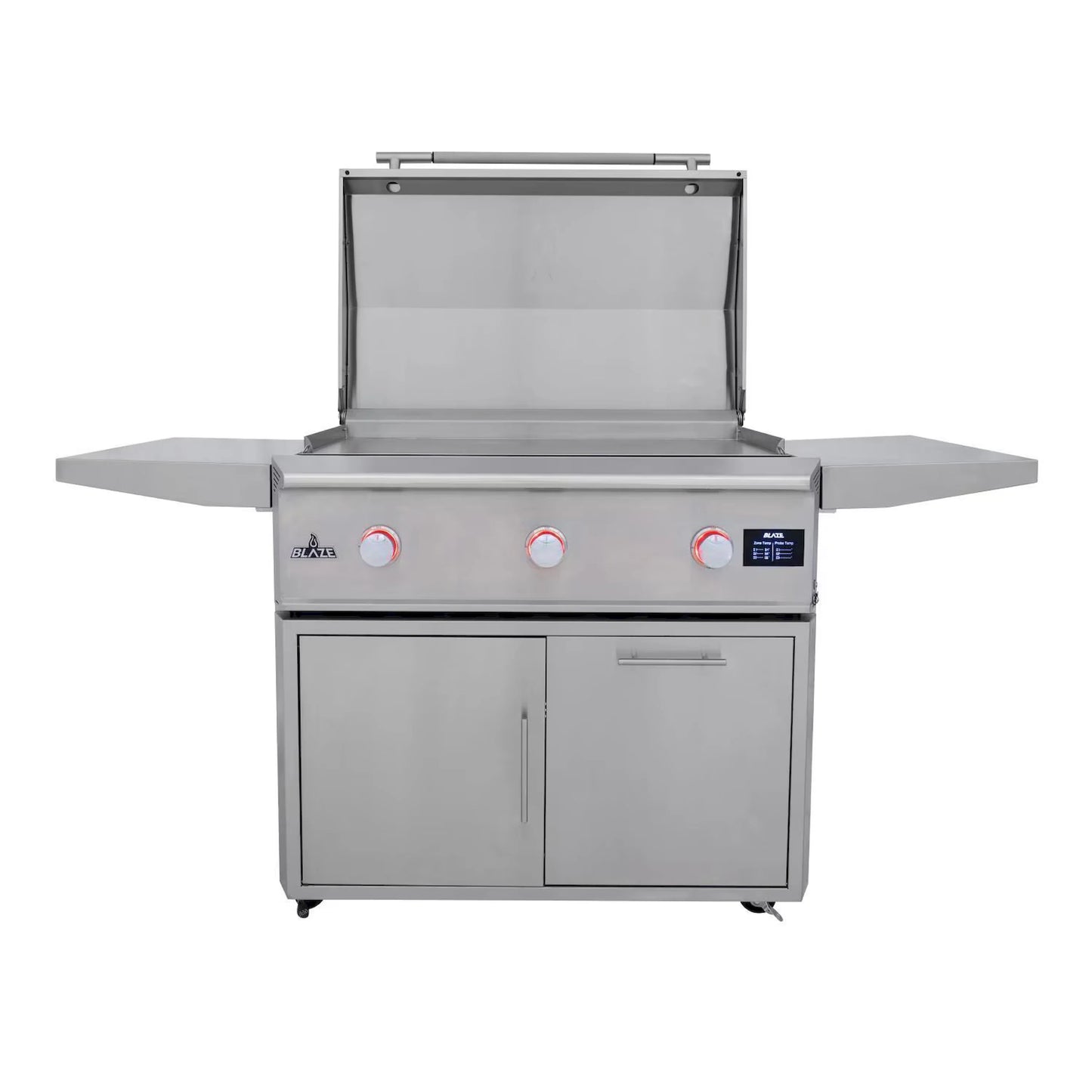 Blaze Grill Package - LTE Pro 40" Propane Gas Griddle with Digital Temperature Screen and Lift-Assist Lid, and Grill Cart in Stainless Steel (AP2-GRIDDLE40-LP)