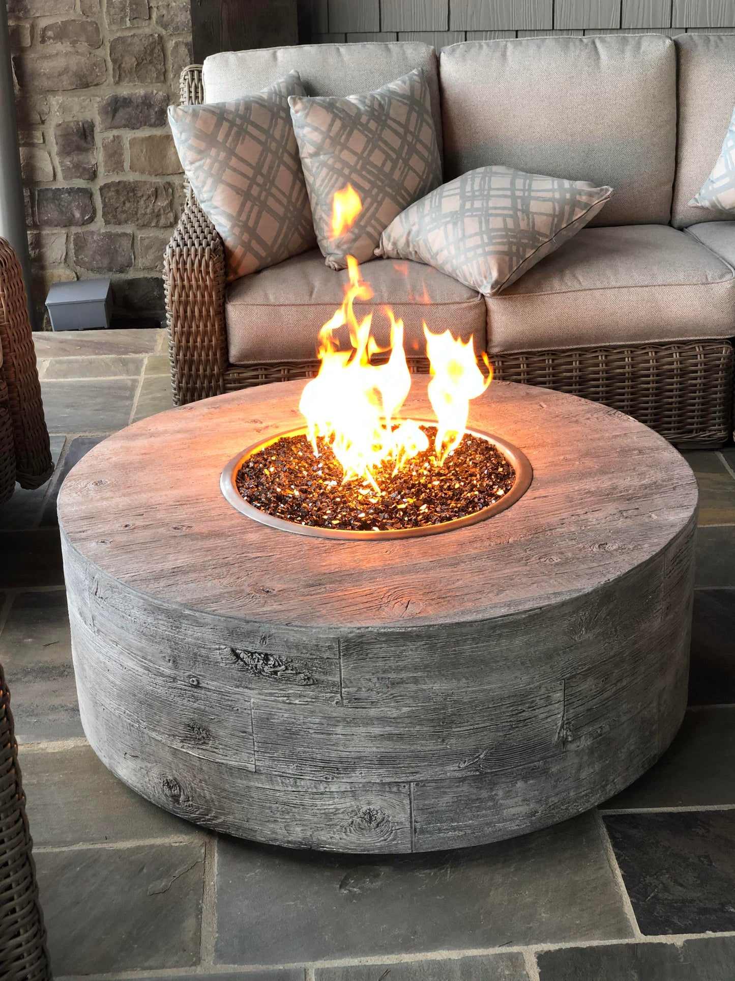 Sequoia Wood Grain Concrete Fire Pit by The Outdoor Plus - Free Cover Included