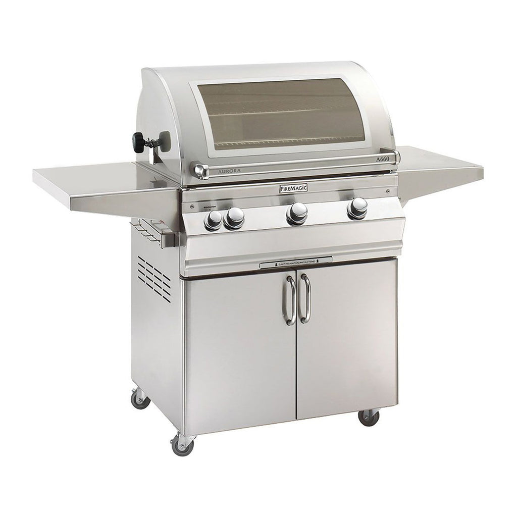 Fire Magic Aurora A660s 30" Propane Gas Freestanding Grill with Backburner, Rotisserie Kit, Magic View Window and Analog Thermometer (A660S-8EAP-61-W)
