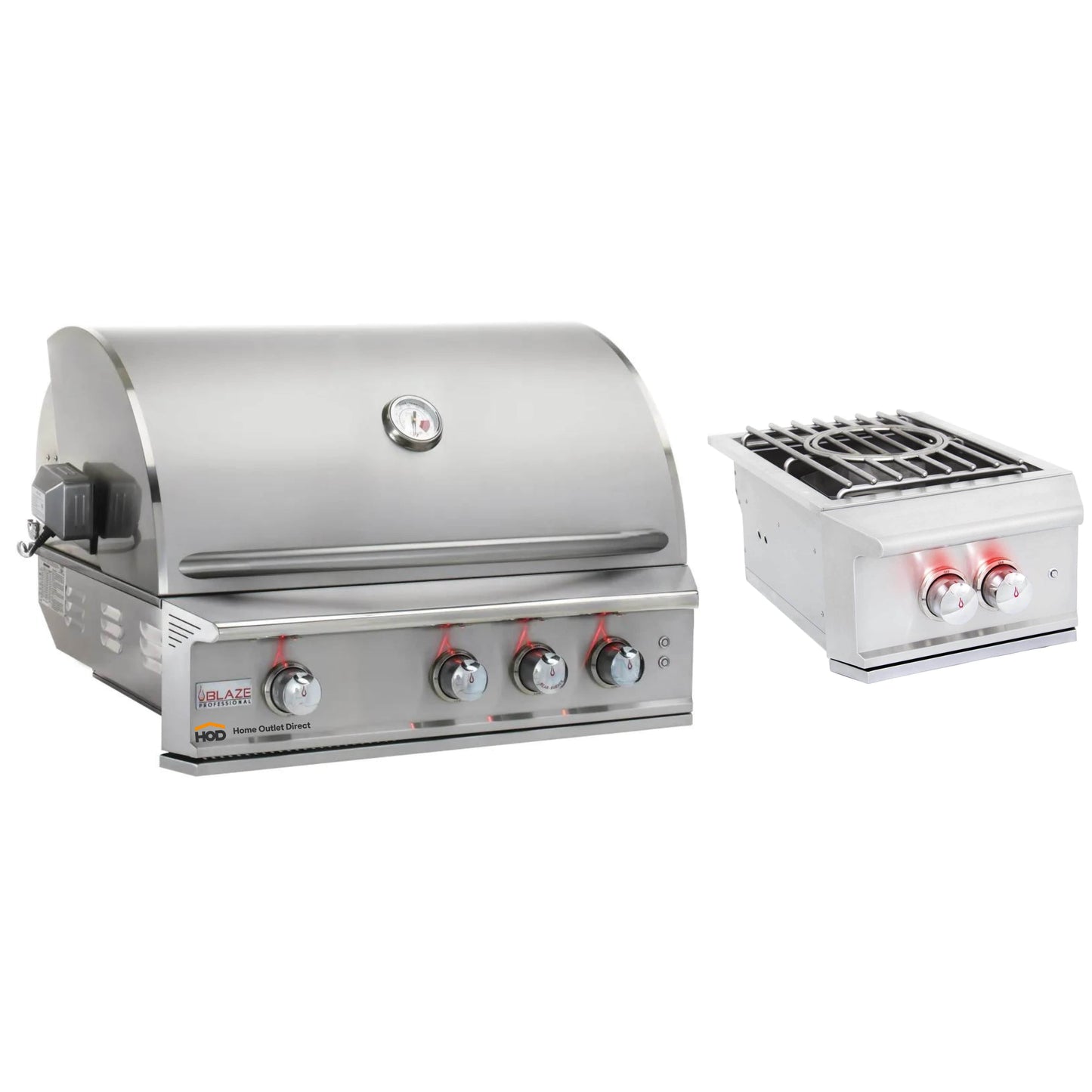 Blaze Grill Package - Professional LUX 34" 3-Burner Built-In Natural Gas Grill, Side Burner and Beverage Center in Stainless Steel
