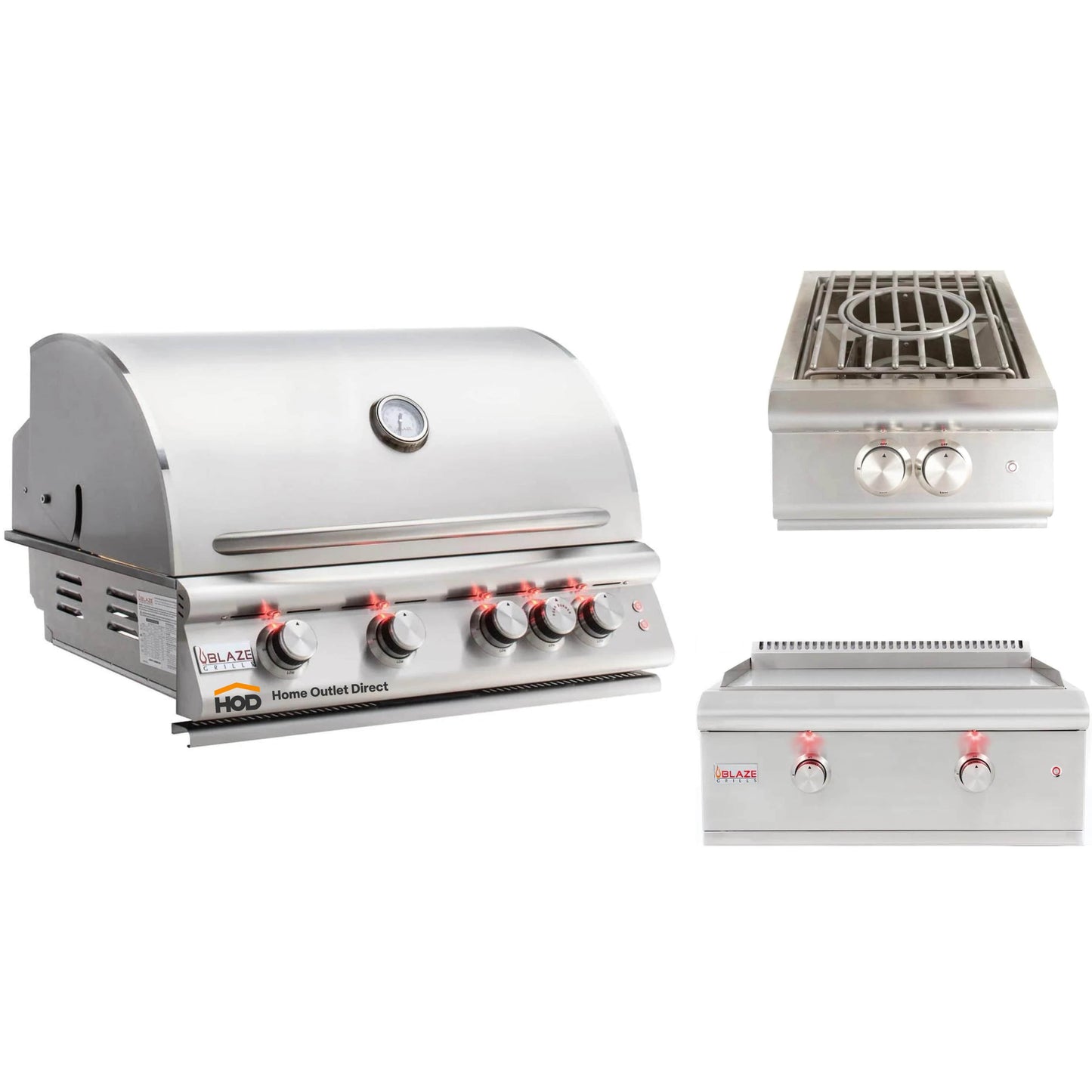 Blaze Grill Package - Premium LTE 32" 4-Burner Built-In Liquid Propane Grill, Side Burner and Griddle in Stainless Steel