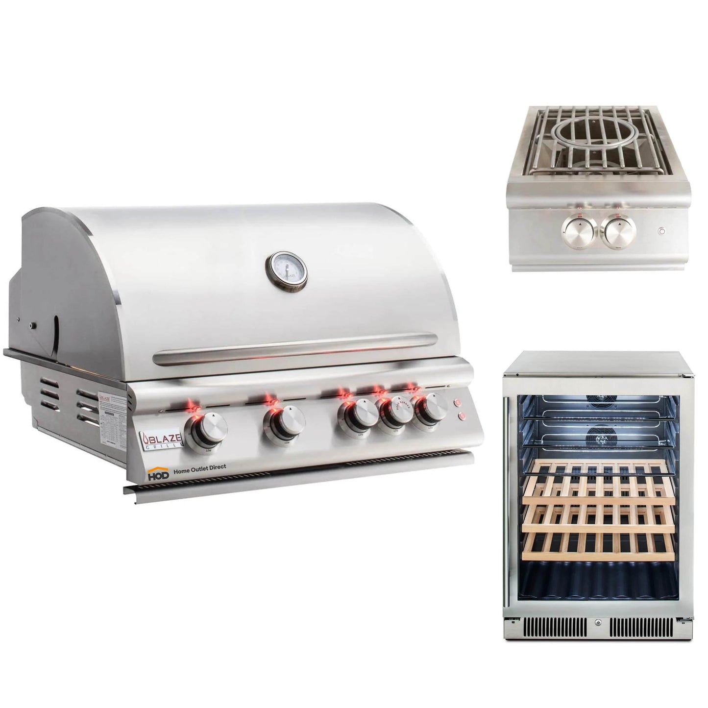 Blaze Grill Package - Premium LTE 32" 4-Burner Built-In Liquid Propane Grill, Side Burner and Beverage Center in Stainless Steel