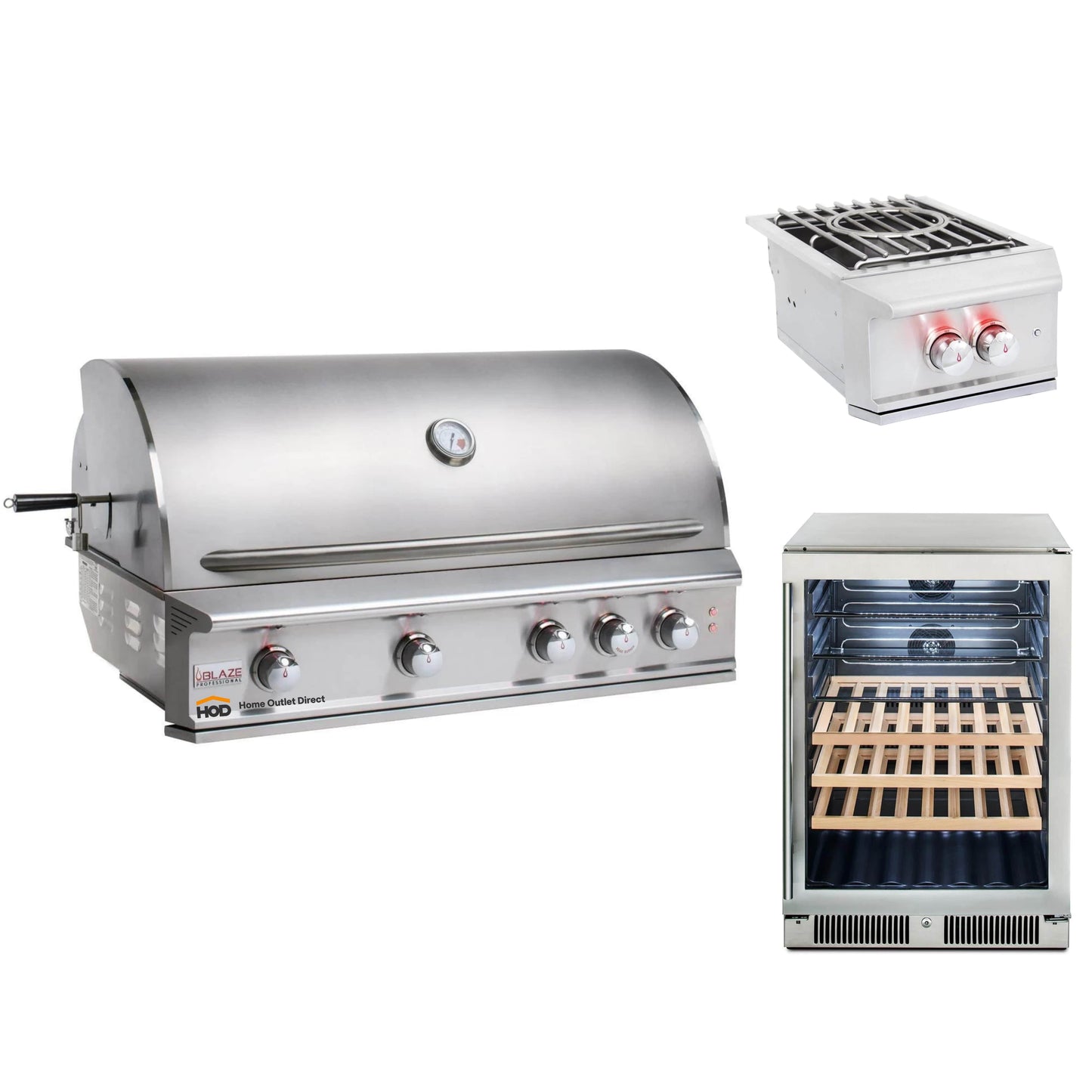 Blaze Grill Package - Professional LUX 44" 4-Burner Built-In Natural Gas Grill, Side Burner and Beverage Center in Stainless Steel