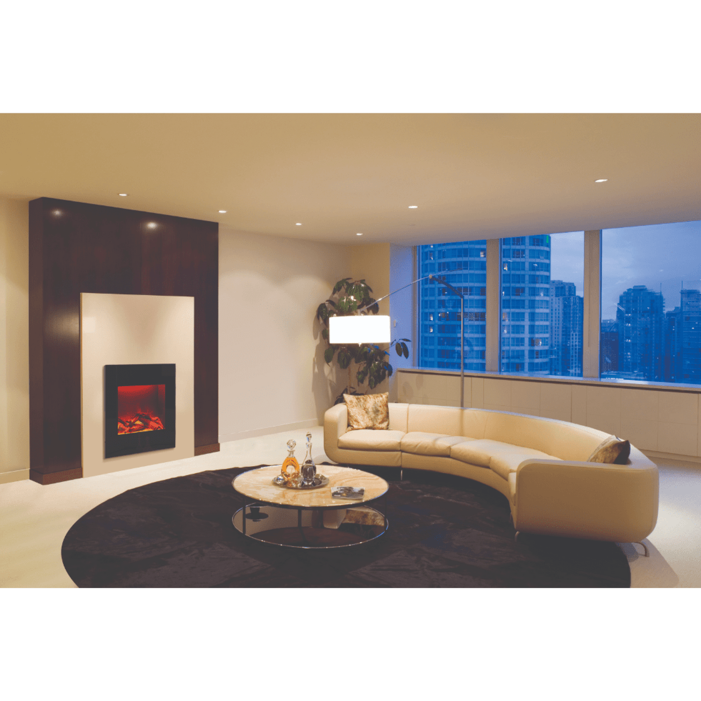 Amantii 24" LUMINA Corner Wall Mount Smart Electric Fireplace with Black Glass Surround and Log Set