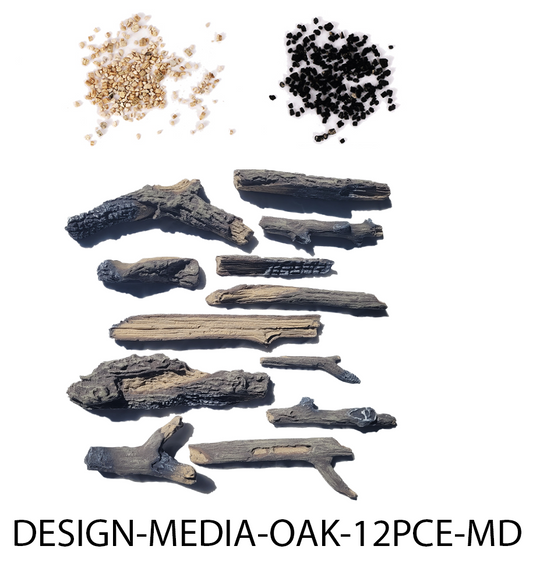 Amantii Design 12 Piece Oak Log Set With 2 Colors of Vermiculite Media Kit