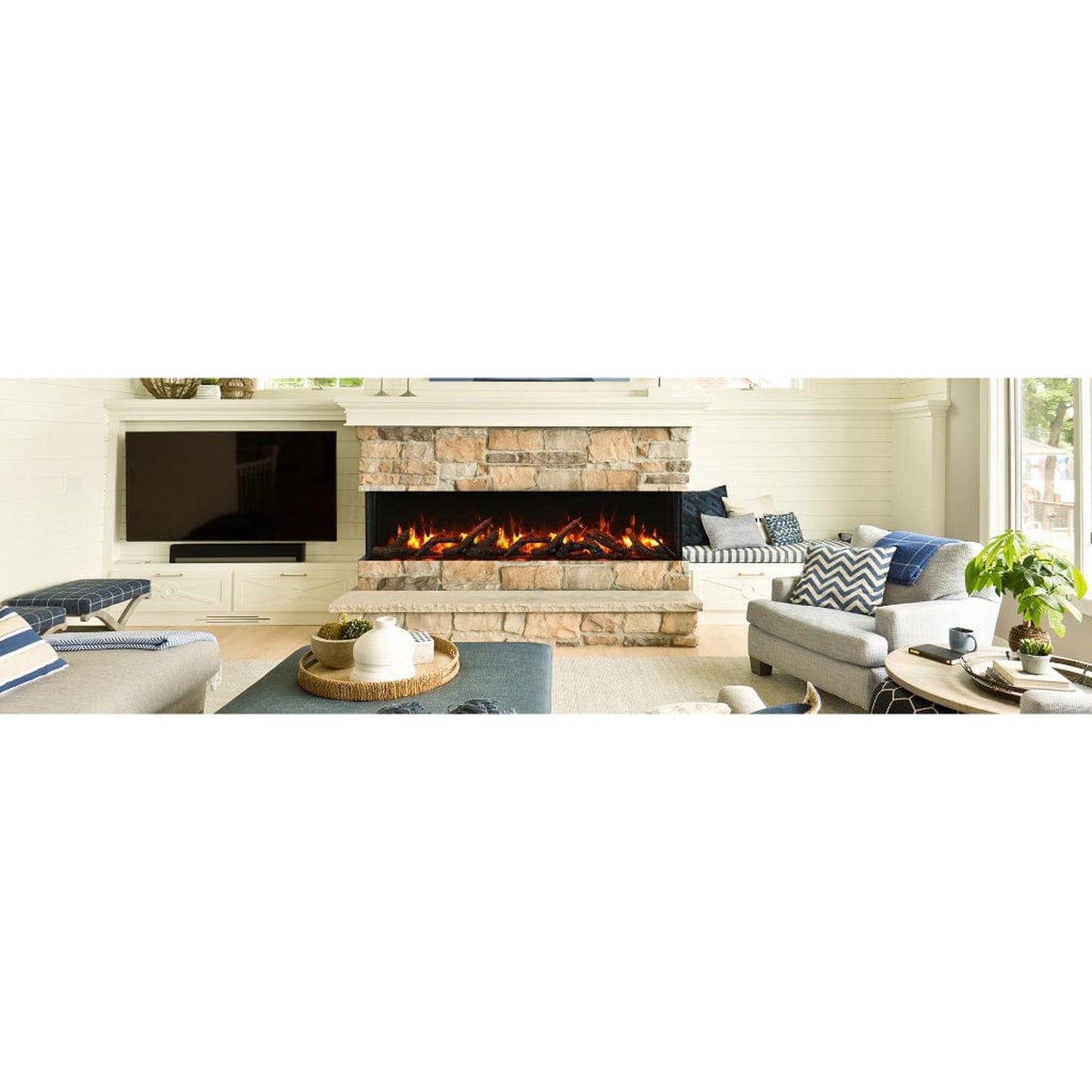 Amantii Tru-View 72" Three Sided Slim Glass Electric Fireplace