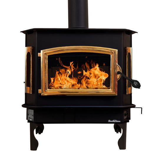 Buck Stove Bay Series Model 81 Non-Catalytic and Blower Assembly Standard Wood Burning Stove With Gold Door Finish