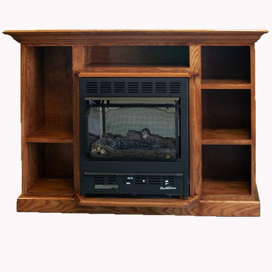 Buck Stove Model 1127 Vent Free Black Liquid Propane Gas Stove and Prestige Bookcase Dark Oak Mantel Combo