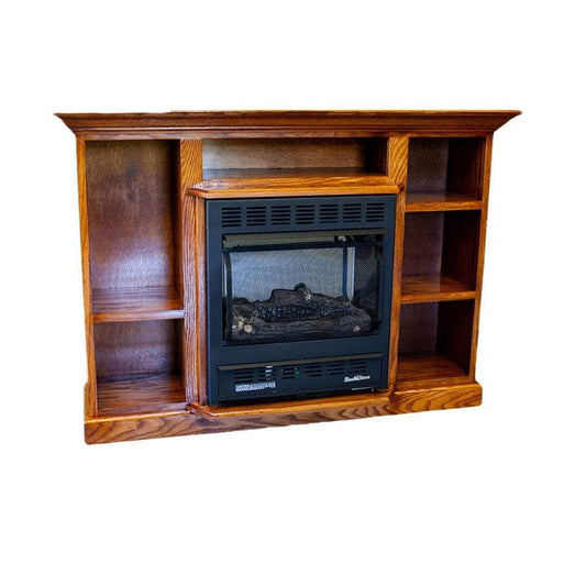 Buck Stove Model 1127 Vent Free Black Natural Gas Stove and Prestige Bookcase Cherry Mantel Combo