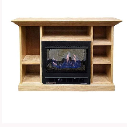 Buck Stove Model 1127 Vent Free Black Natural Gas Stove and Prestige Bookcase Unfinished Mantel Combo