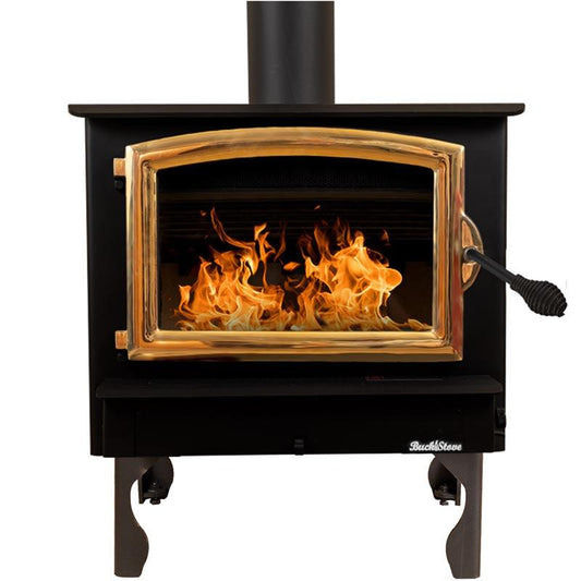 Buck Stove Model 74 Non-Catalytic and Blower Assembly Standard Wood Burning Stove With Gold Door Finish