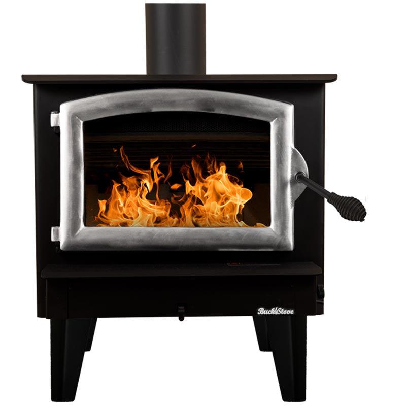 Buck Stove Model 74 Non-Catalytic and Blower Assembly Standard Wood Burning Stove With Pewter Door Finish