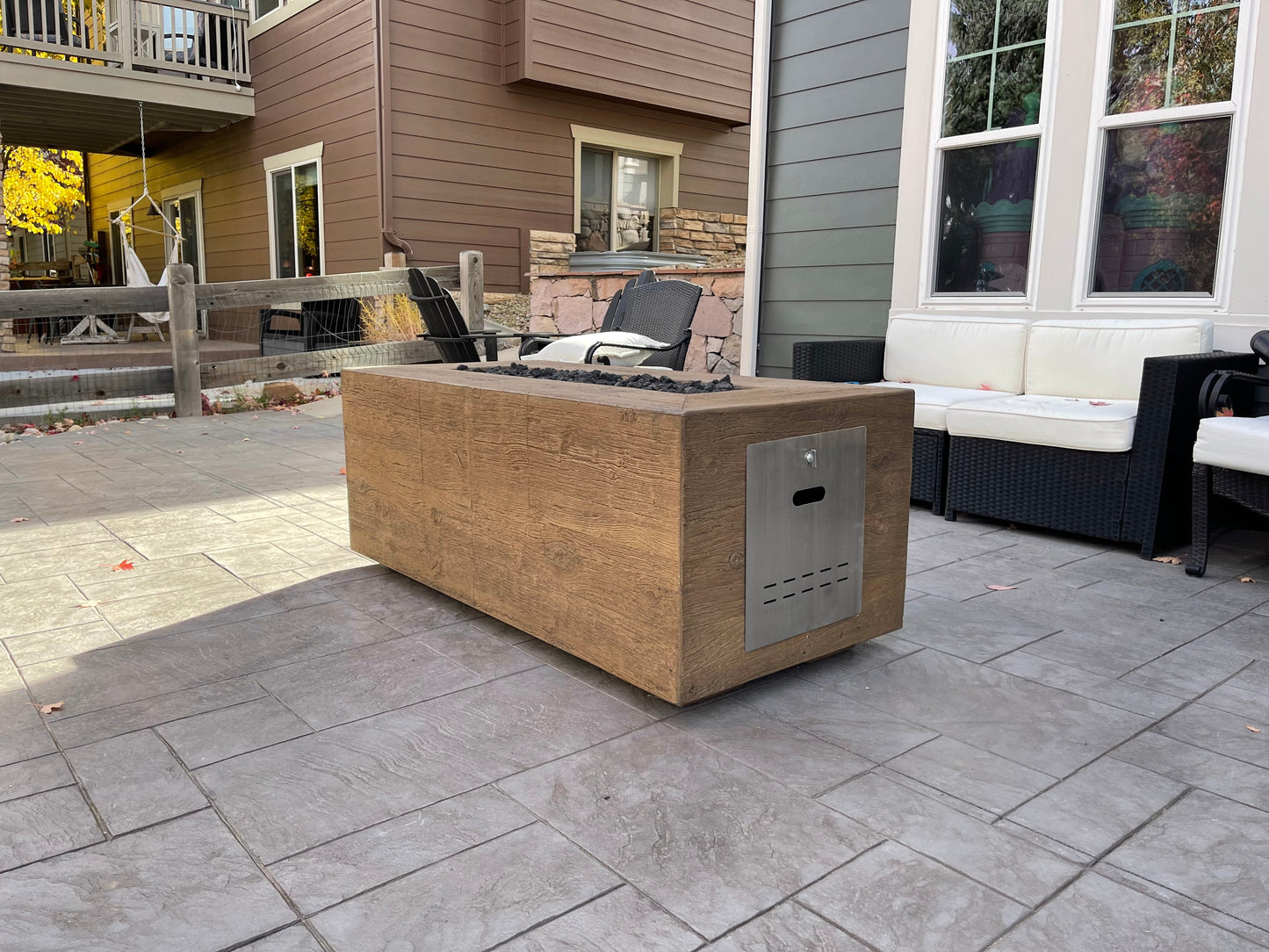 Catalina Wood Grain Fire Pit by The Outdoor Plus - Free Cover Included