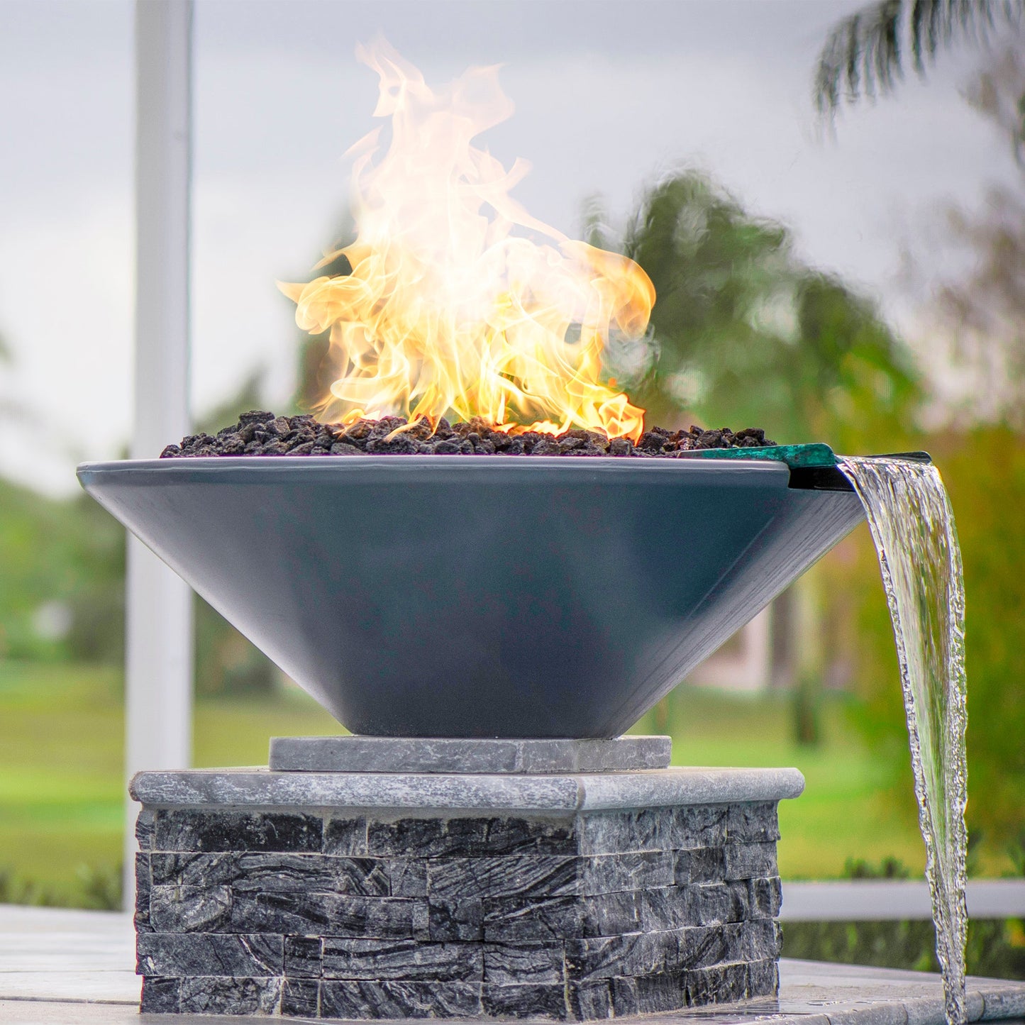 Cazo Concrete Fire & Water Bowl by The Outdoor Plus - Free Cover Included
