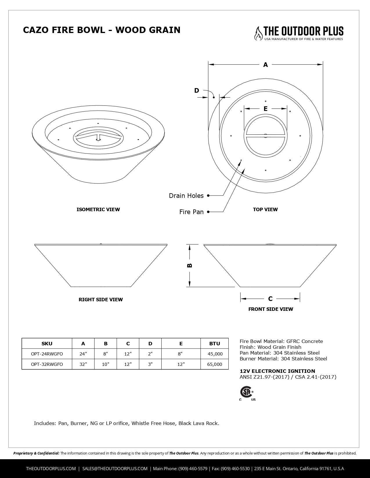 Cazo Wood Grain Concrete Fire Bowl by The Outdoor Plus - Free Cover Included