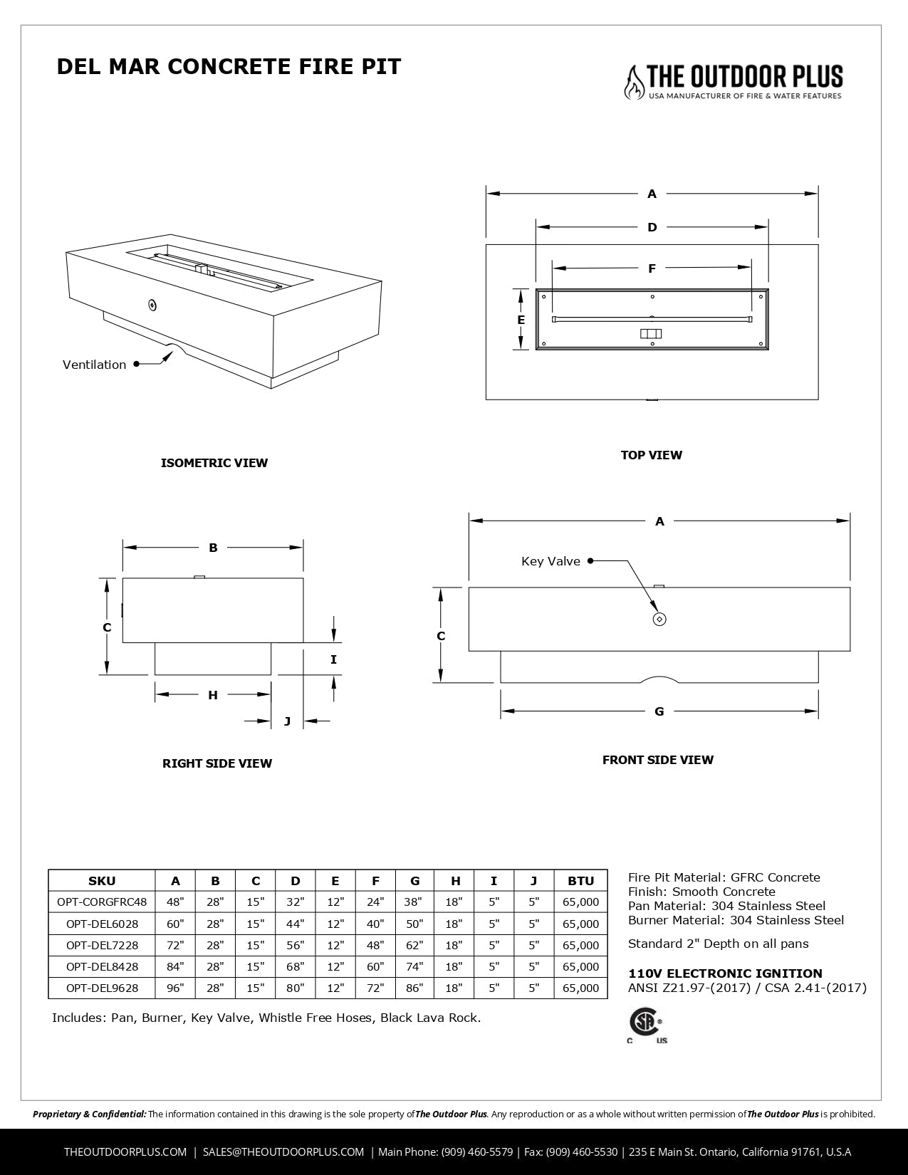 Del Mar Concrete Fire Pit by The Outdoor Plus - Free Cover Included