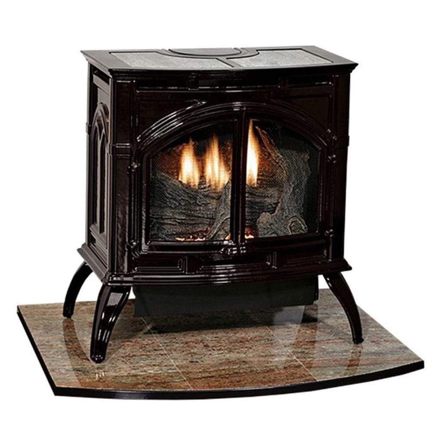 Empire Spirit 28" 25,000 BTU Porcelain Mahogany Finish Intermittent Pilot Control With On/Off Switch, Natural Gas Vent Free Cast Iron Medium Stove