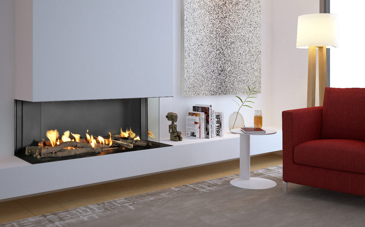 Flare Double Corner Modern Fireplace w/ 24" High Glass