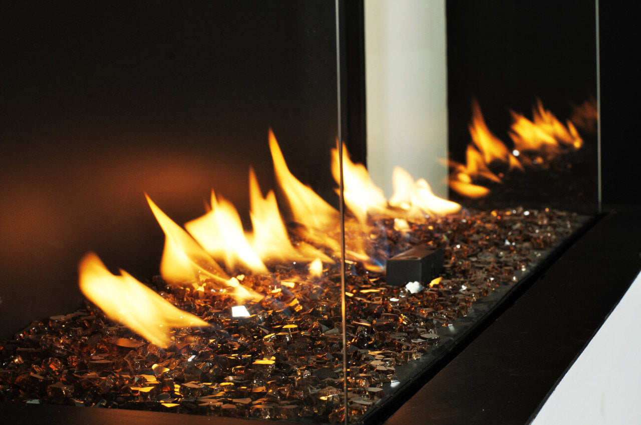 Flare Double Corner Modern Fireplace w/ 24" High Glass