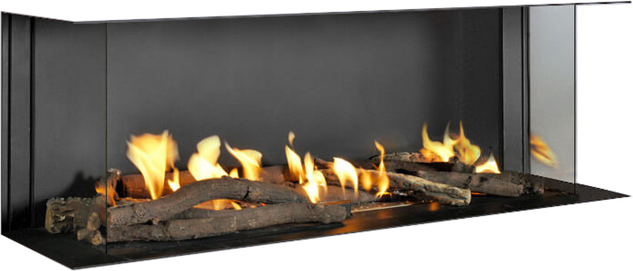 Flare Double Corner Modern Fireplace w/ 24" High Glass