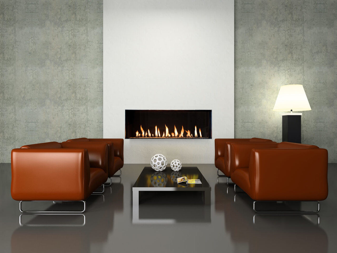 Flare Front Modern Frameless Fireplace w/ 30" Extra High Glass