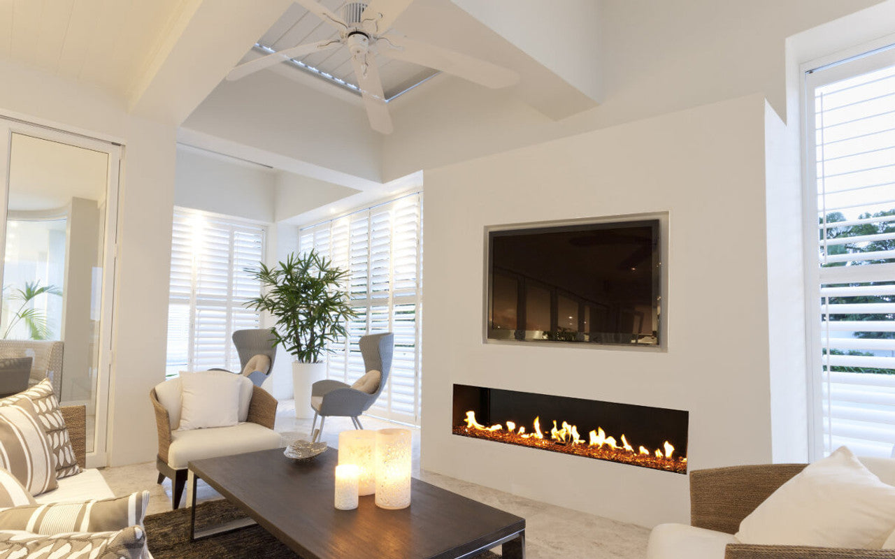 Flare Front Modern Frameless Fireplace w/ 30" Extra High Glass