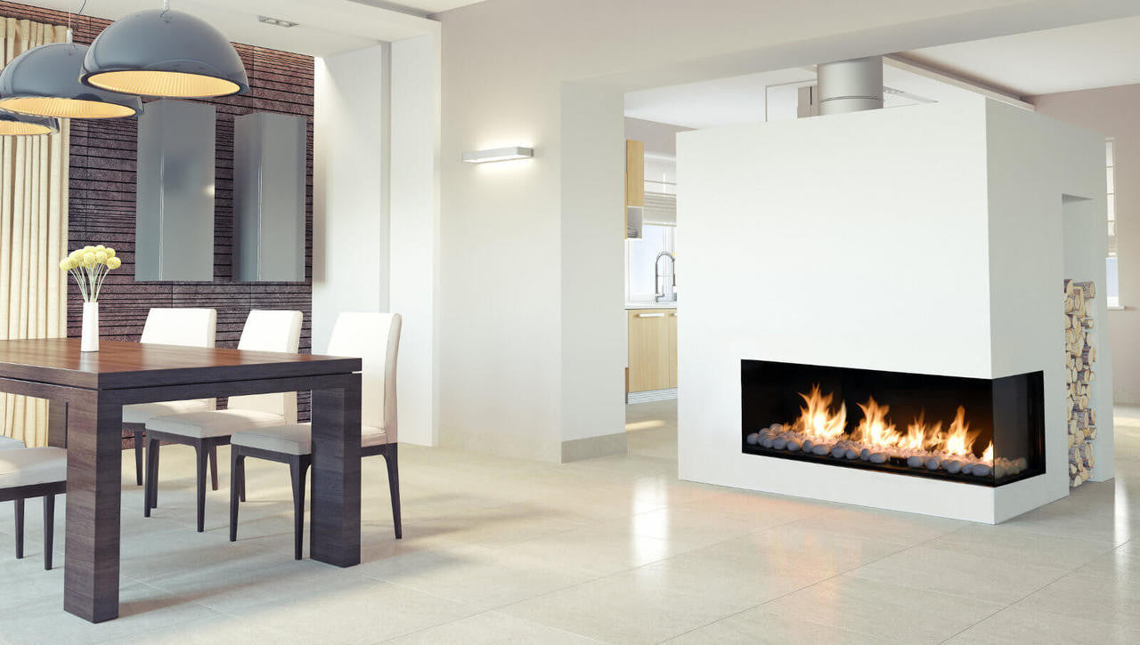 Flare Right Corner Modern Fireplace w/ 30" Extra High Glass