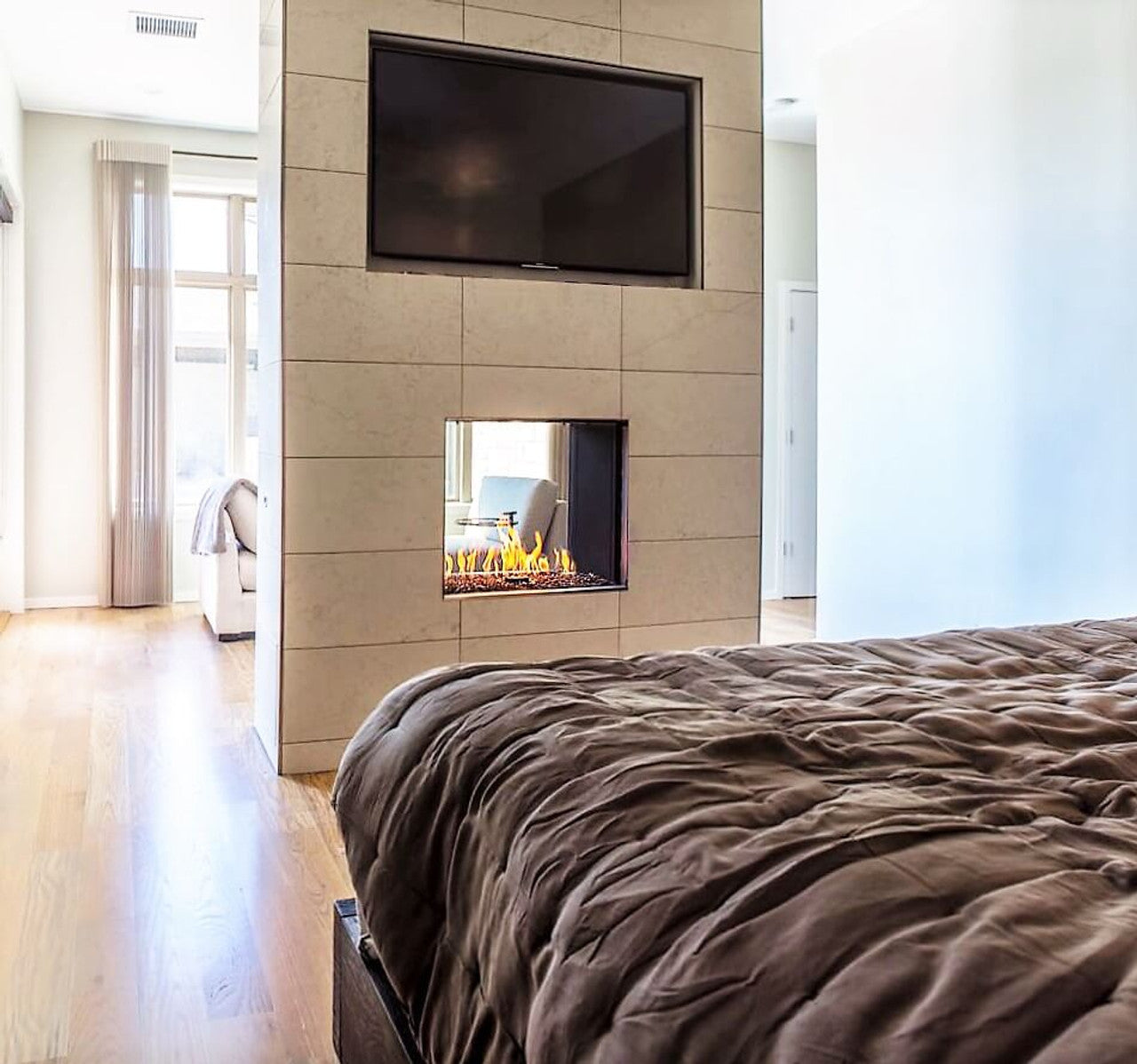 Flare See Through Modern Linear Fireplace w/ 24" High Glass