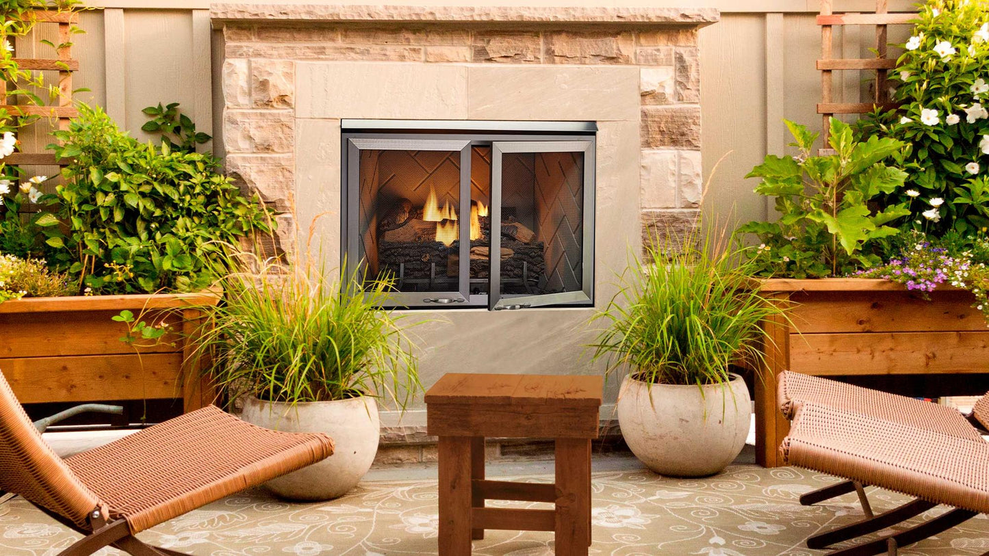 Heatilator Vesper 36" Traditional Outdoor Gas Fireplace With Herringbone Concrete Refractory