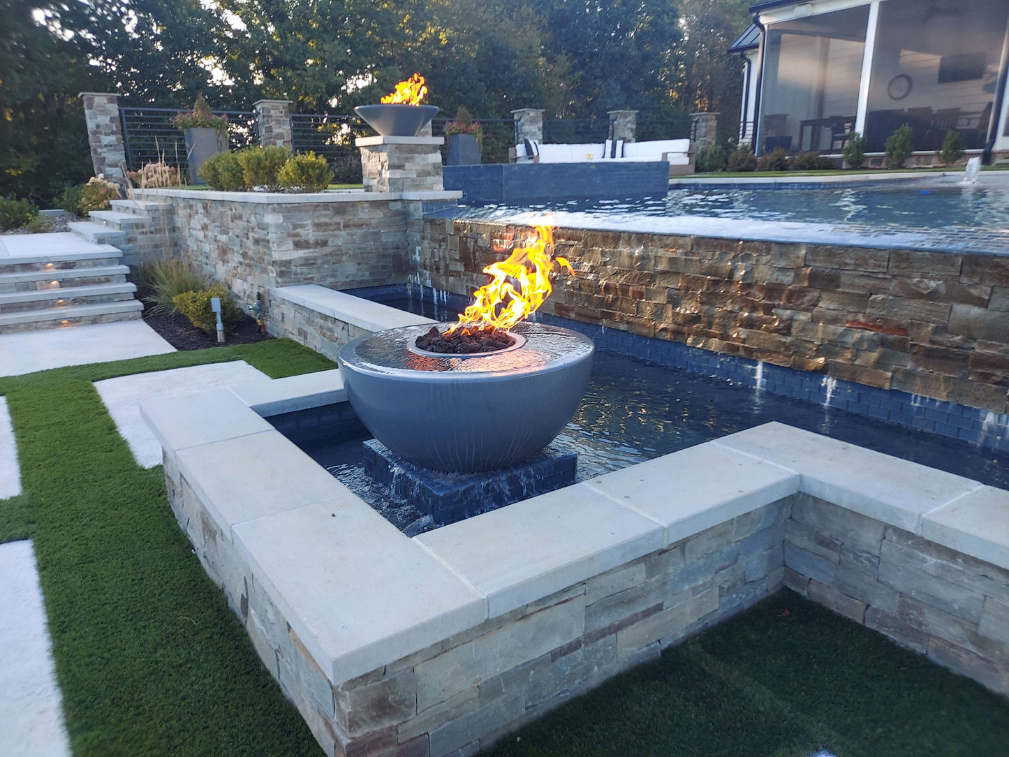 38" Sedona 360° Spill Concrete Fire & Water Bowl by The Outdoor Plus - Free Cover Included