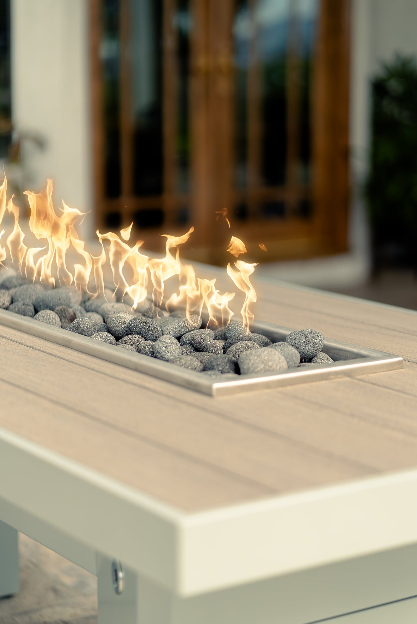 Alameda Wood Grain Concrete and Steel Fire Table by The Outdoor Plus - Free Cover Included