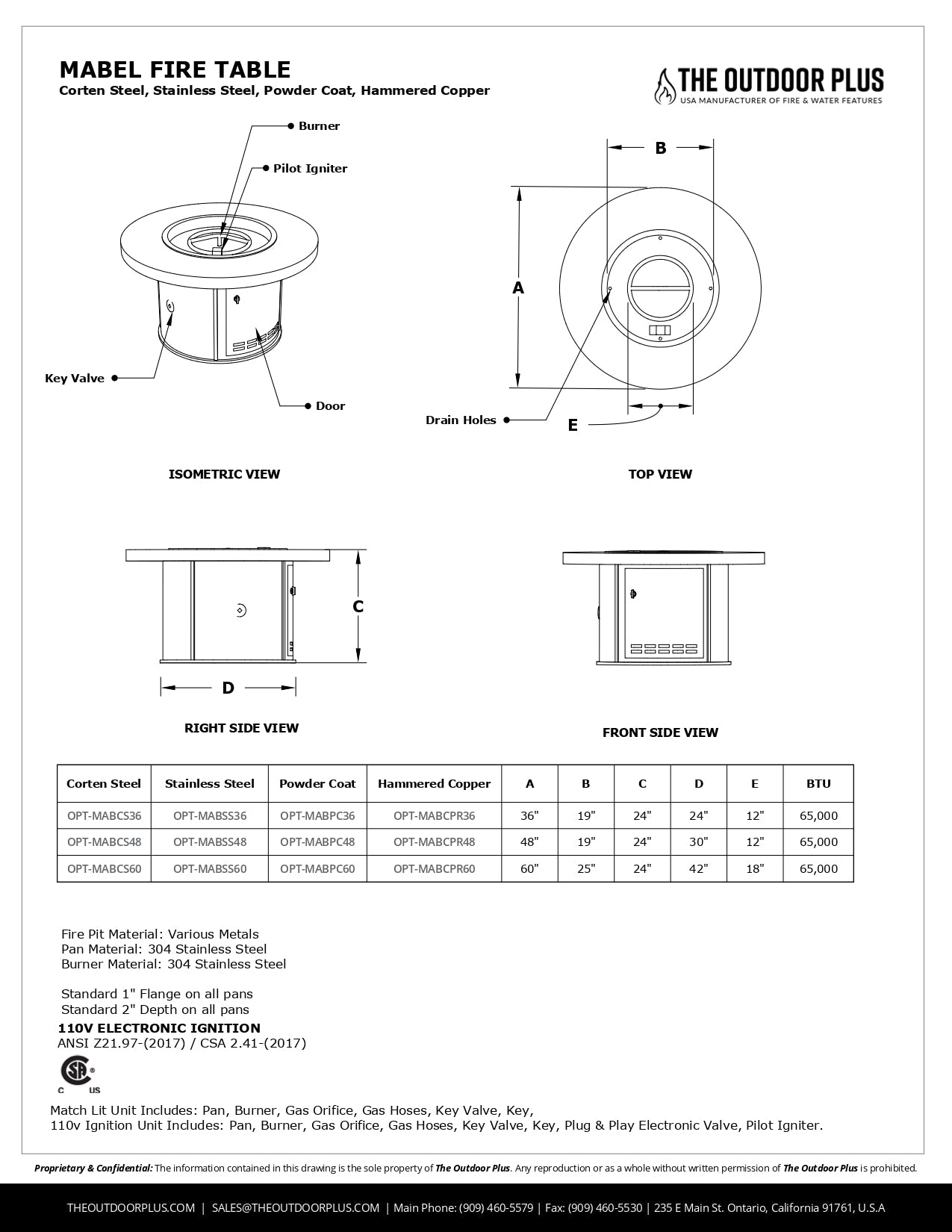 Mabel Metal Fire Table by The Outdoor Plus - Free Cover Included