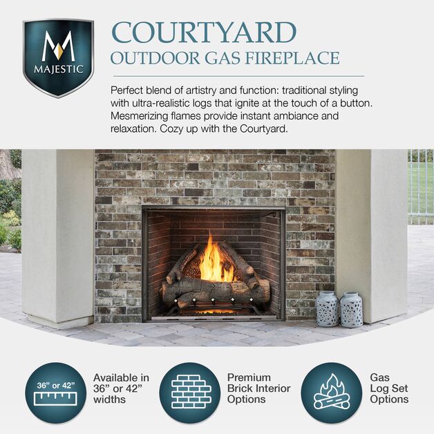 Majestic Courtyard 36" Traditional Outdoor Vent Free Natural Gas Fireplace With Traditional Stacked Concrete Refractory and IntelliFire Ignition System
