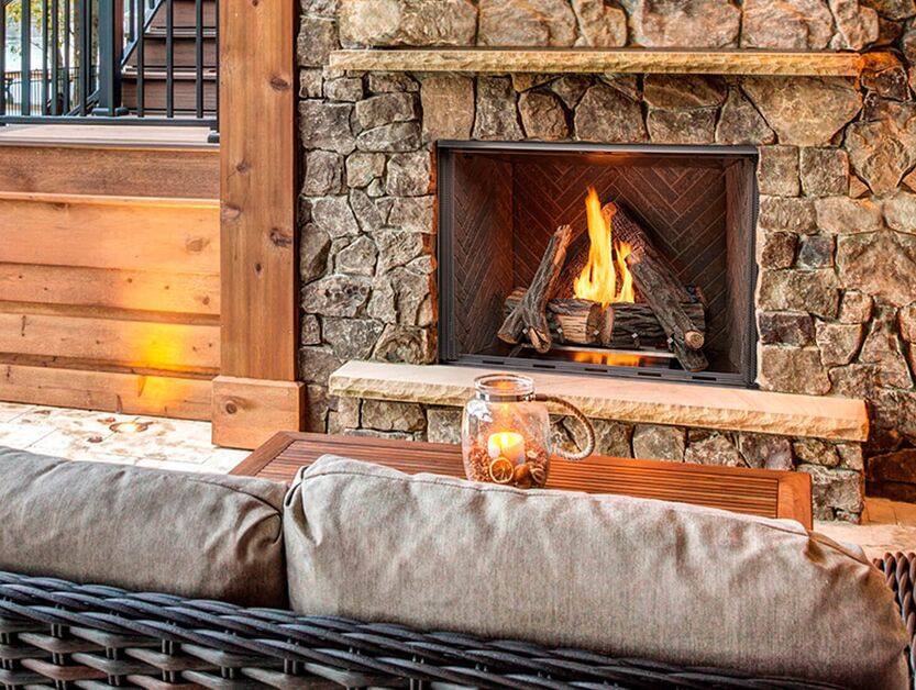 Majestic Courtyard 42" Traditional Outdoor Vent Free Natural Gas Fireplace With Traditional Stacked Concrete Refractory and IntelliFire Ignition System