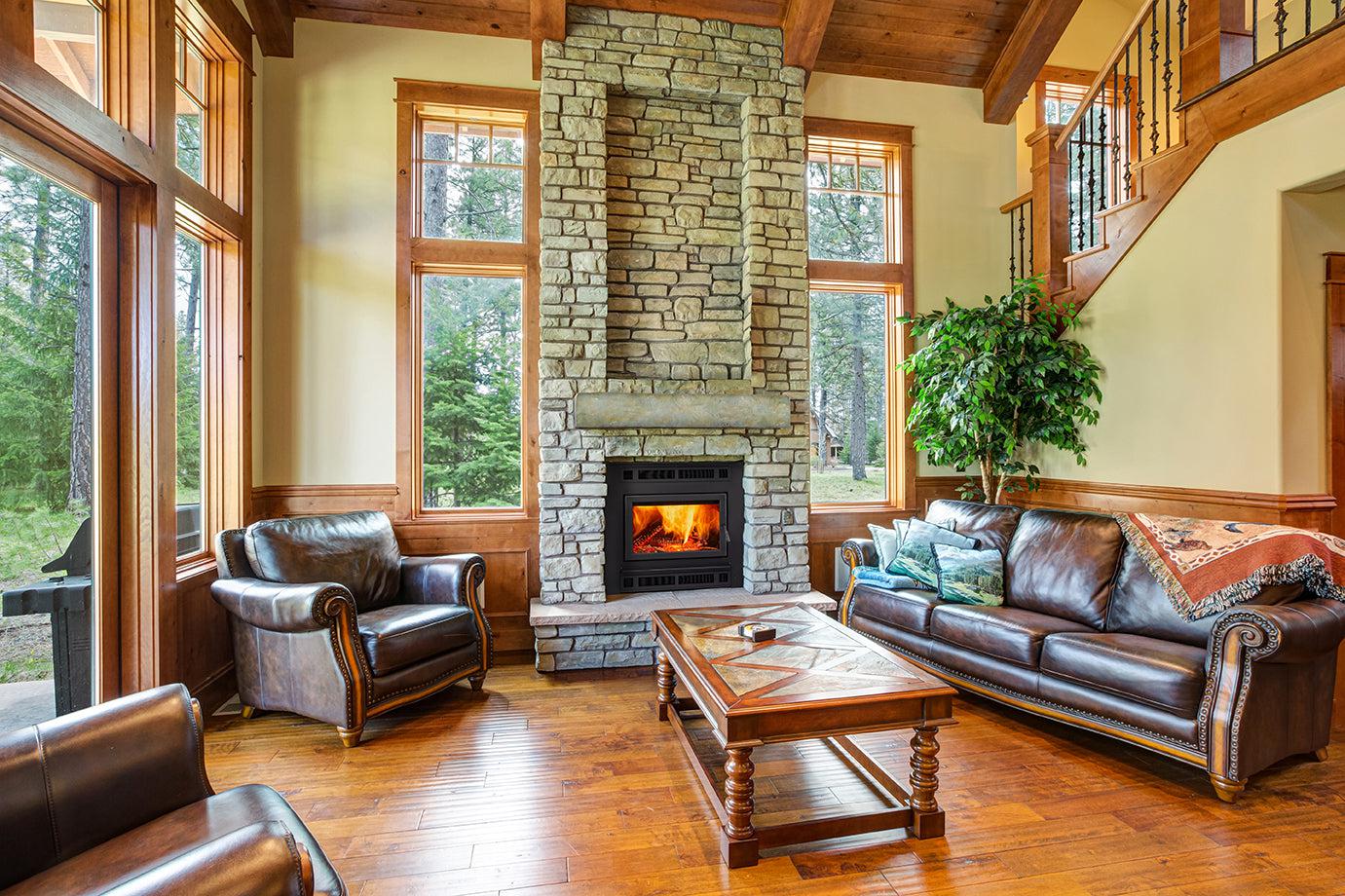 Majestic Pioneer III 48" Classic Black Traditional Wood Burning Fireplace With Rectangular Door