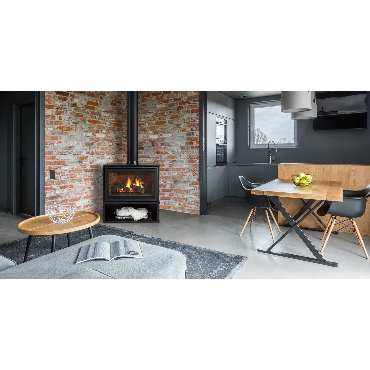 Majestic Trilliant 30" Traditional Direct Vent Freestanding Gas Fireplace With Steel Cabinet and IntelliFire Touch Ignition System