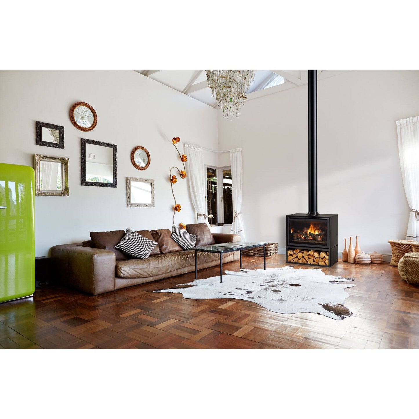 Majestic Trilliant 30" Traditional Direct Vent Freestanding Gas Fireplace With Steel Cabinet and IntelliFire Touch Ignition System