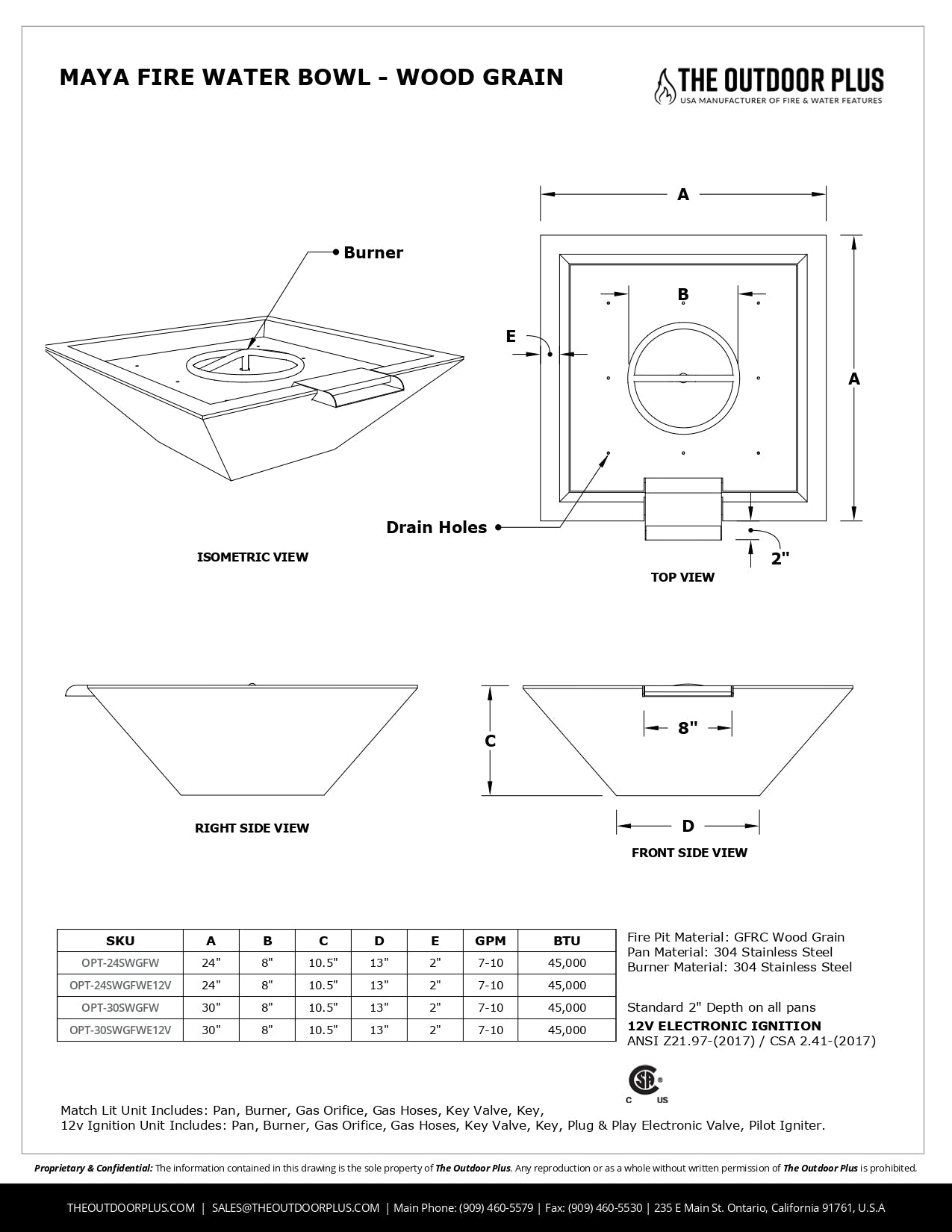 Maya Wood Grain Concrete Fire & Water Bowl by The Outdoor Plus - Free Cover Included