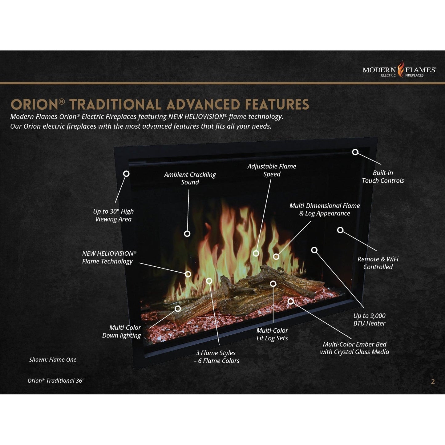 Modern Flames Orion Traditional Virtual 36" Built-in Electric Fireplace Insert