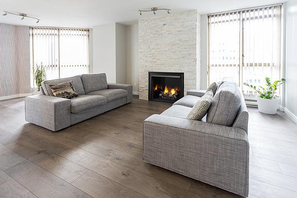 Monessen Lo-Rider 36" Clean Face Vent Free Gas Firebox With Multi-tonal Gray Stacked Traditional Fiber Interior Panels