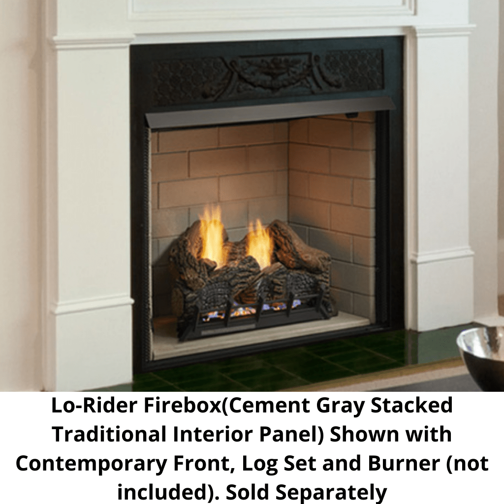 Monessen Lo-Rider 36" Clean Face Vent Free Gas Firebox With Multi-tonal Gray Stacked Traditional Fiber Interior Panels