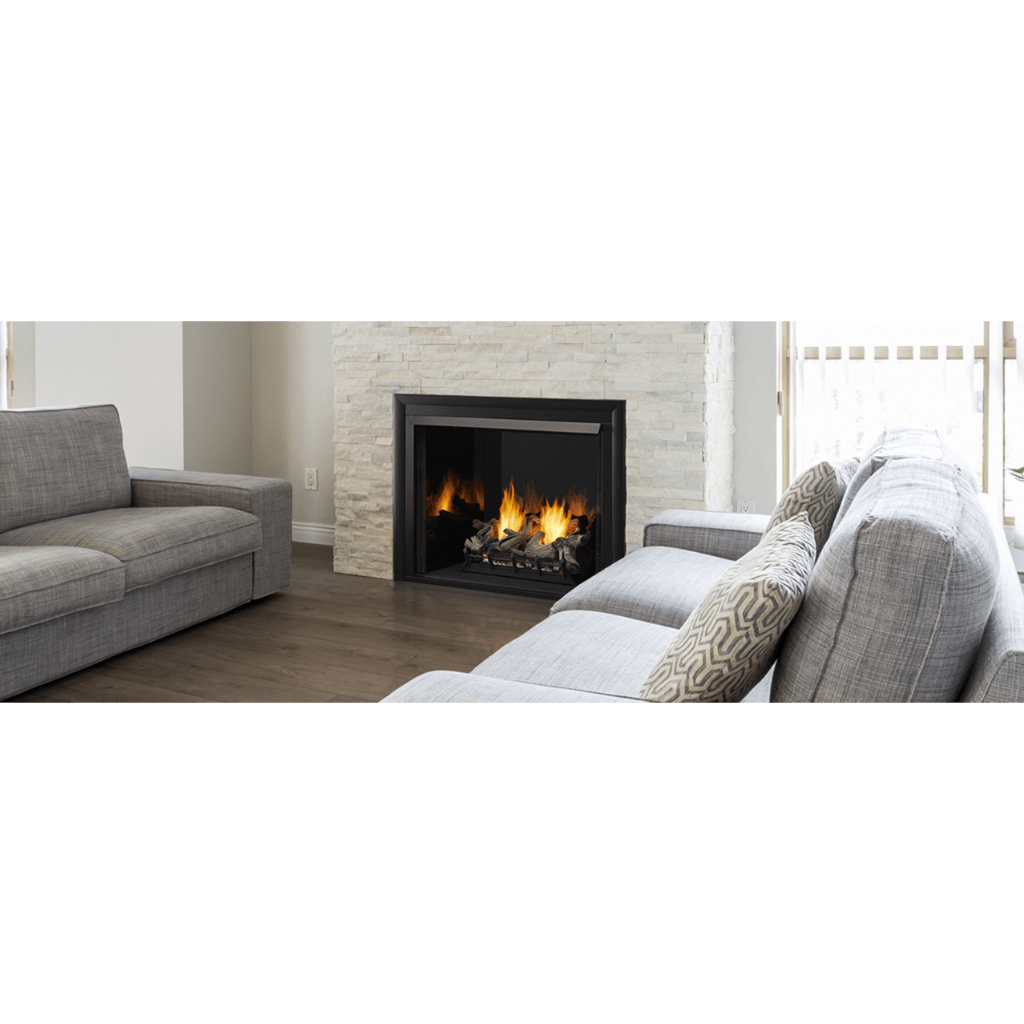 Monessen Lo-Rider 36" Clean Face Vent Free Gas Firebox With Cement Gray Stacked Traditional Interior Panels