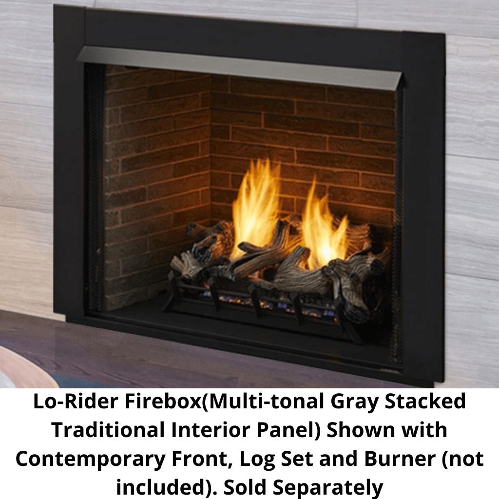 Monessen Lo-Rider 36" Clean Face Vent Free Gas Firebox With Cement Gray Stacked Traditional Interior Panels