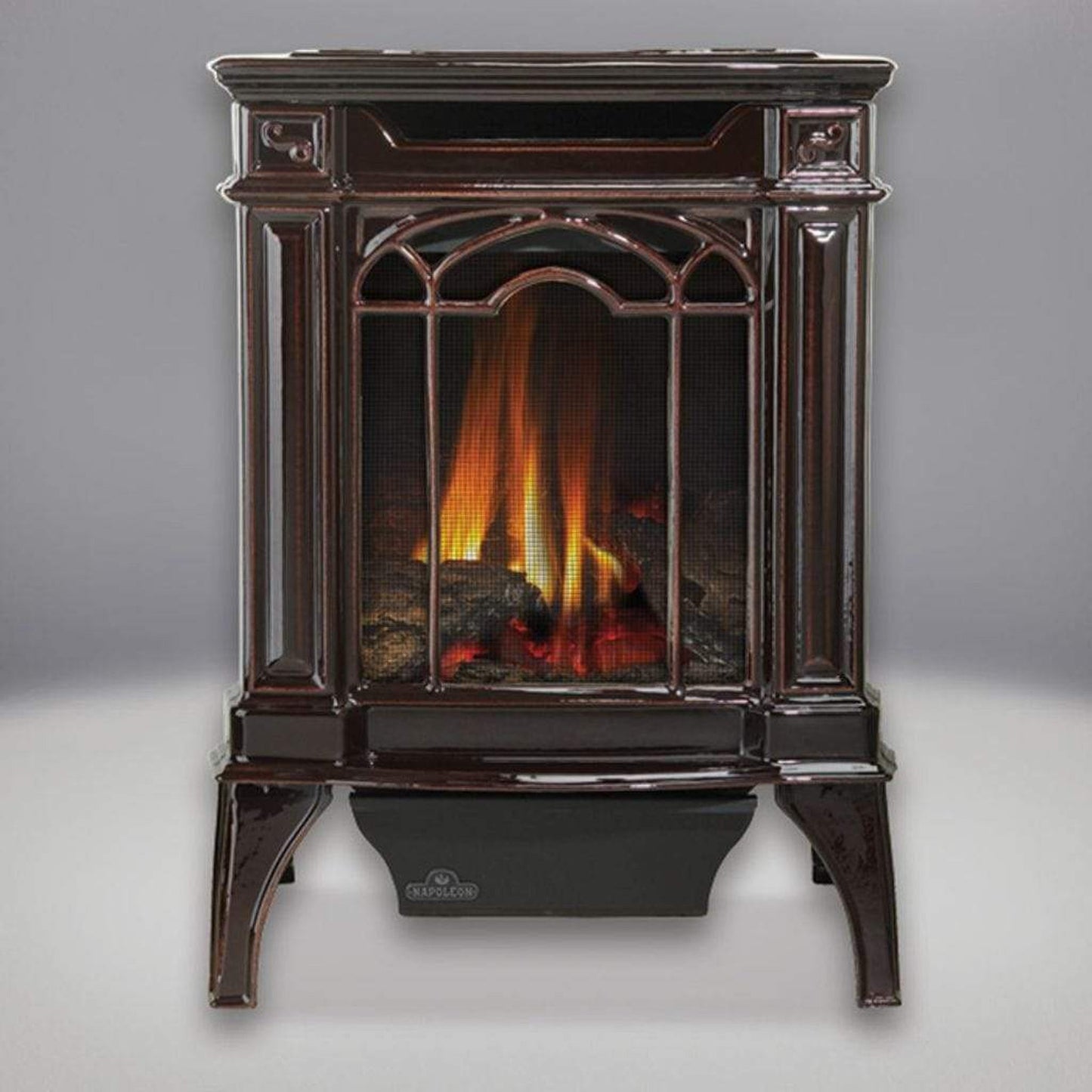 Napoleon Arlington 19" Porcelain Majolica Brown Direct Vent Cast Iron Gas Stove With Electronic Ignition