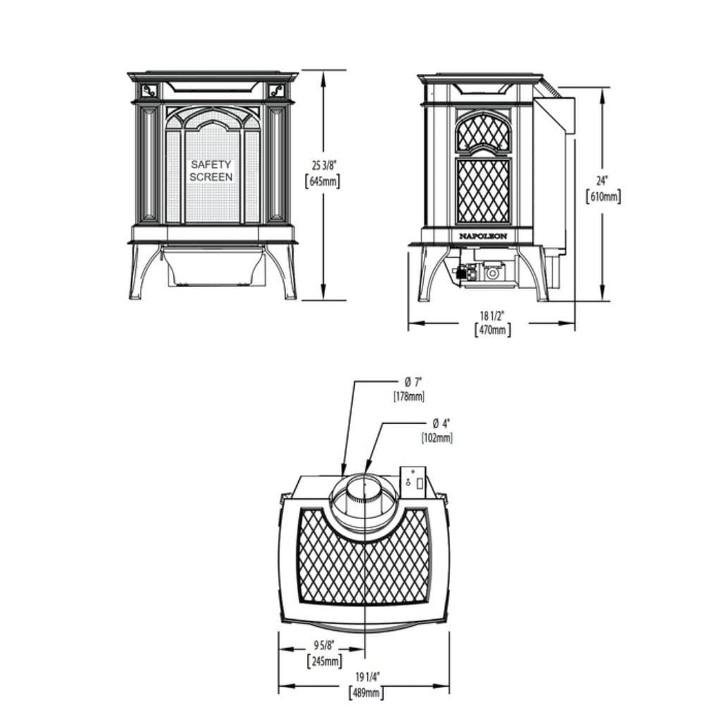 Napoleon Arlington 19" Porcelain Majolica Brown Direct Vent Cast Iron Gas Stove With Electronic Ignition
