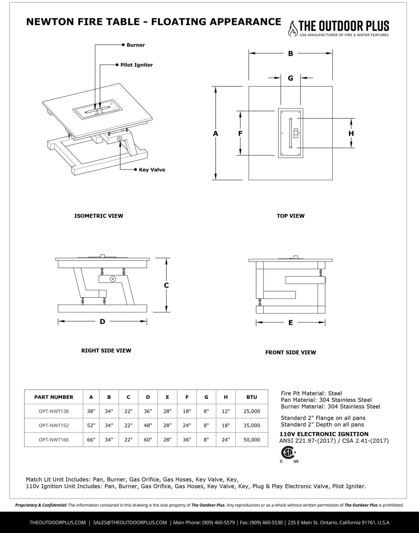 Newton Powder Coated Fire Pit Chain Support by The Outdoor Plus - Free Cover Included