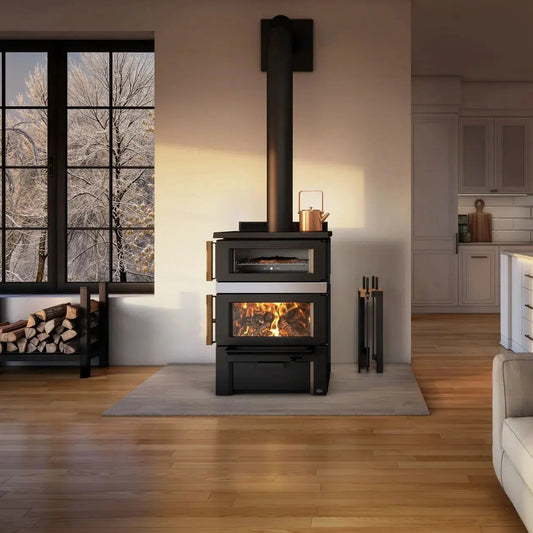Osburn Gusto Wood Burning Cookstove With Brushed Nickel Decorative Moulding