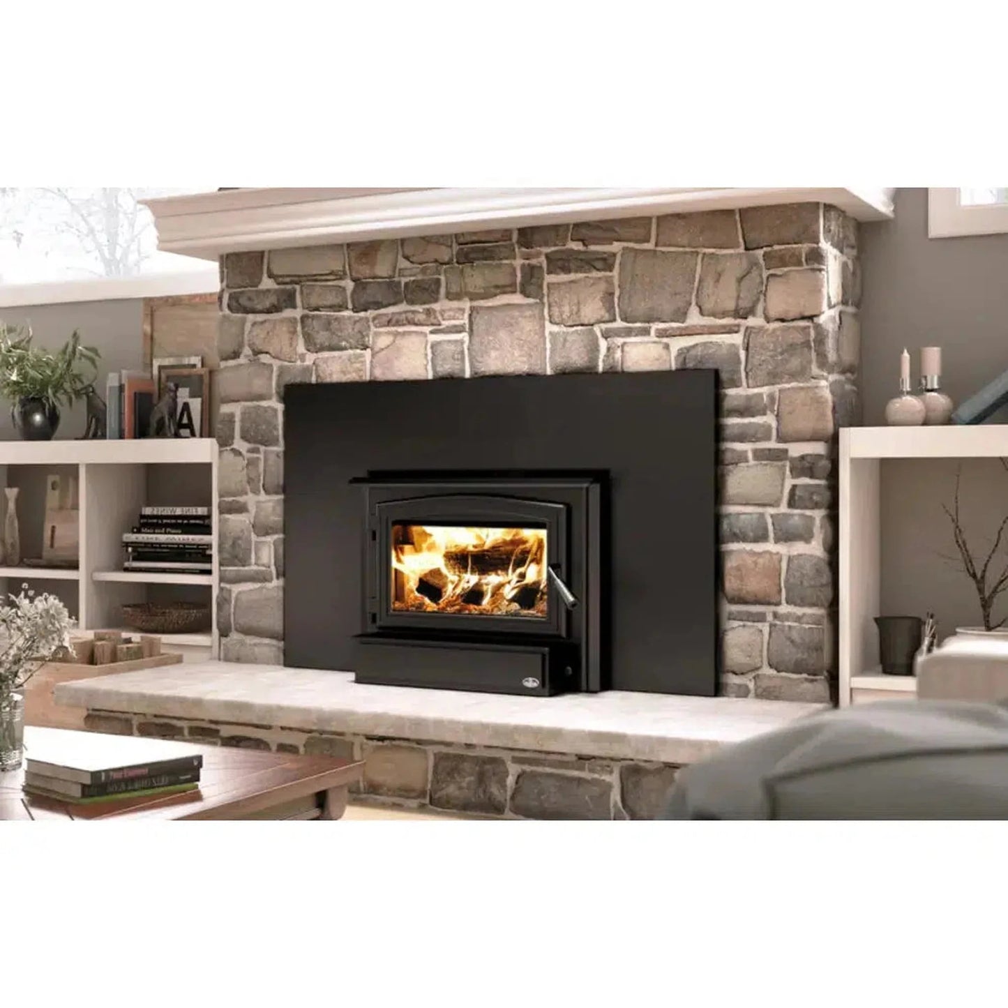 Osburn 1700 Wood Insert With Black Door Overlay, Faceplate & Black Faceplate Trims