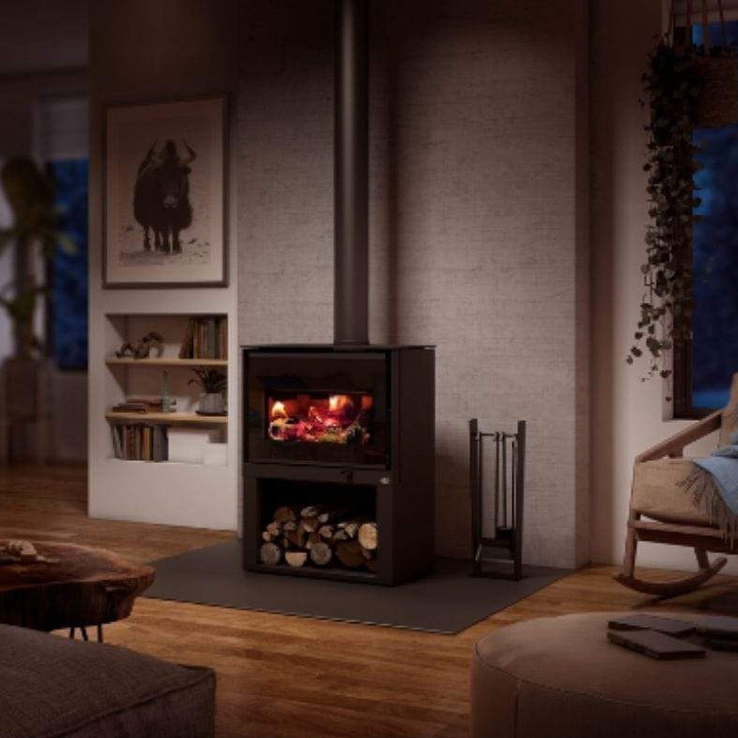 Osburn Inspire 2000 Wood Stove With Black Decorative Side Panel & Black Steel Base