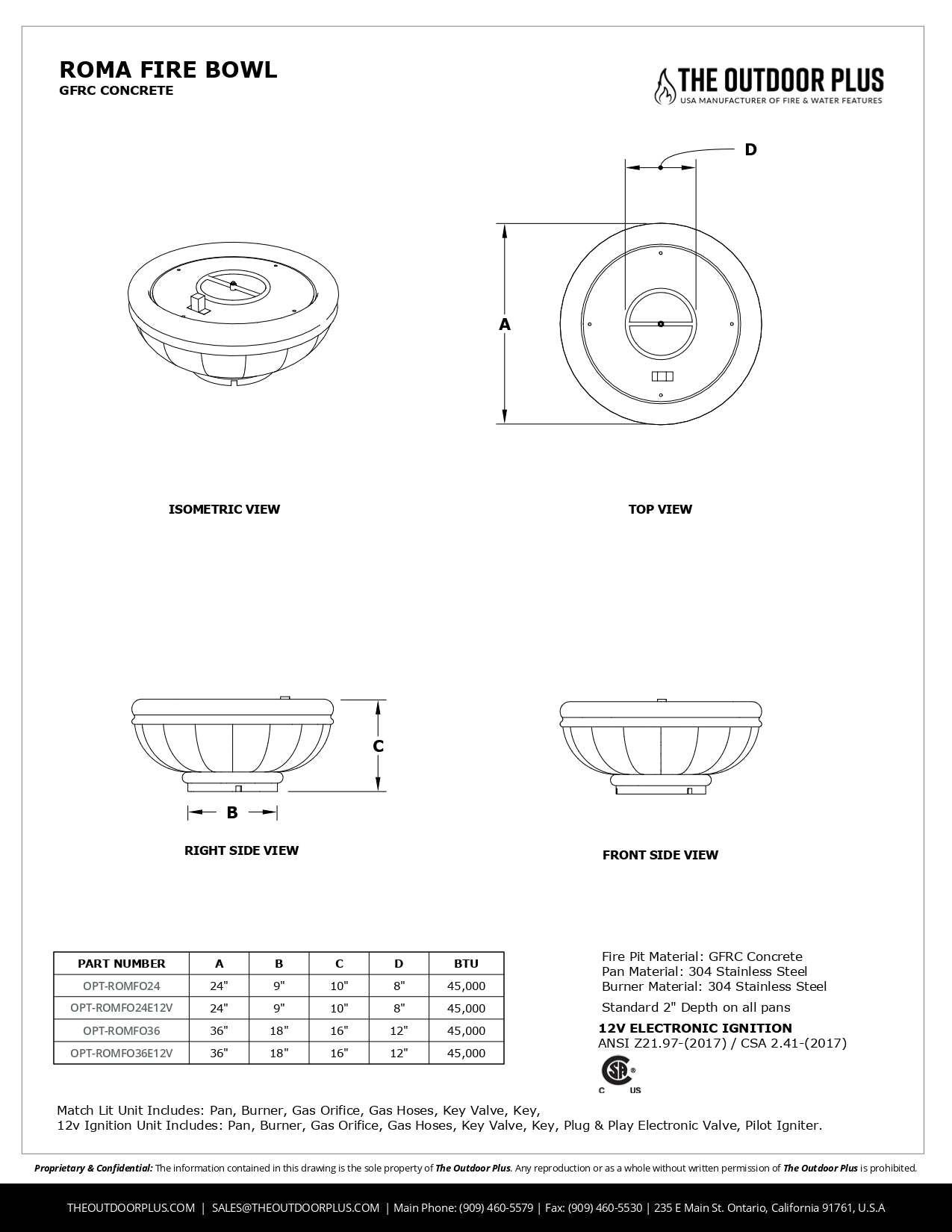 Roma Concrete Fire Bowl by The Outdoor Plus - Free Cover Included